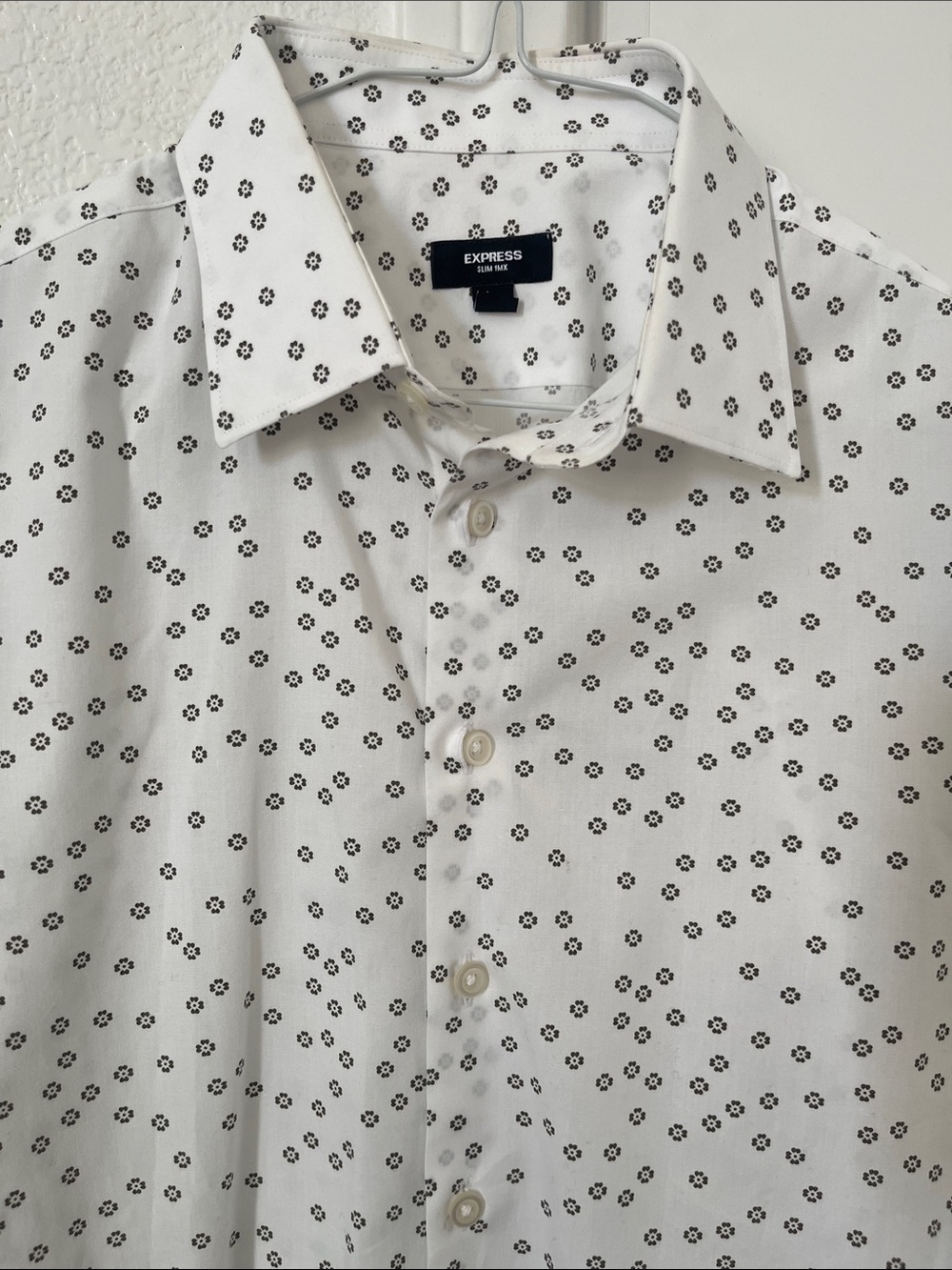 Express White Button-Up Shirt with Black Micro Floral Print
